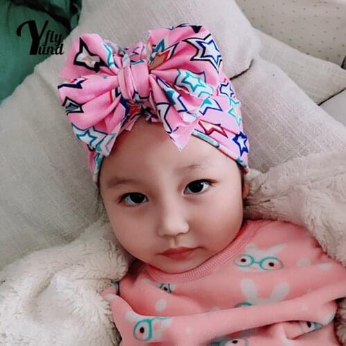 Yundfly Fashion Print Baby Girls Indian Hat Cute Handmade Bowknot Newborn Cap Infant Headwear Hair Accessories Photography Props