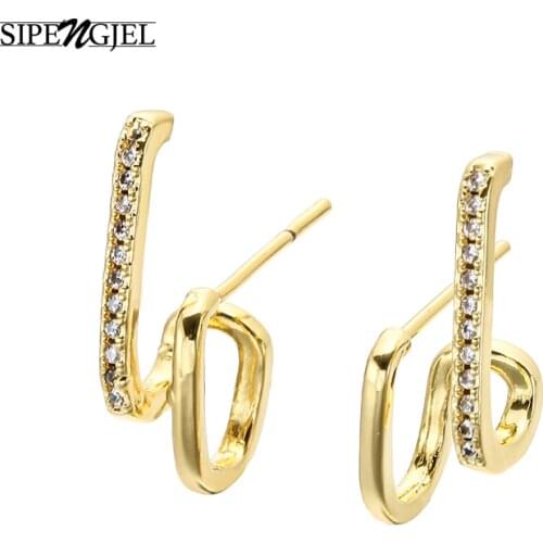 SIPENGJEL Fashion Cubic Zircon Studs Earrings Korean Style Layered Statement Earrings For Women Jewelry 2021