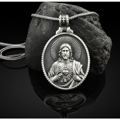 Christian Jesus Sacred Heart Pendant punk choker collar necklace Pure tin vintage Neck chain for men fashion necklaces 2021 New