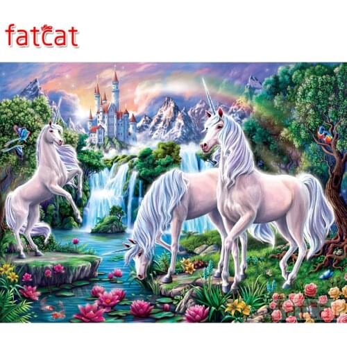 FATCAT Rainbow Castle Unicorn Animal 5d diy diamond painting cross stitch full square round drill diamond embroidery sale AE3114