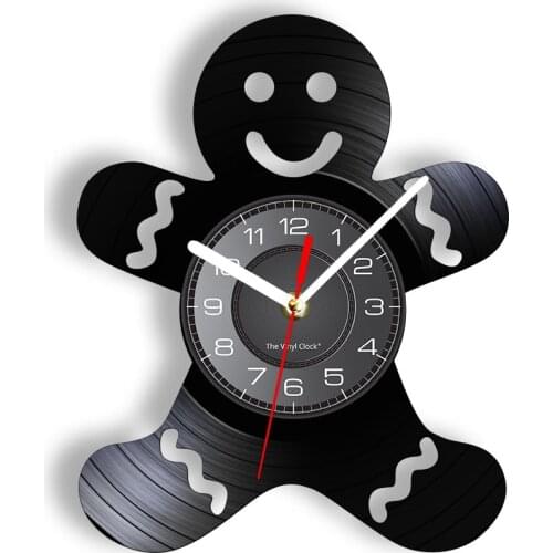 Ginger Man Wall Clock Made Of Real Vinyl Record Gingerbread With Smile Face LED Wall Watch Housewarming Gift Chiristmas Decor