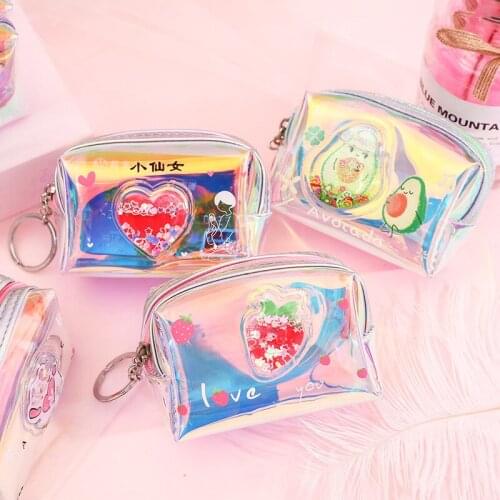 New Mini Quicksand Small Purse Holographic Women Girls PVC Coin Purses Students Receive Coin Bag Laser Card Holder For Kids