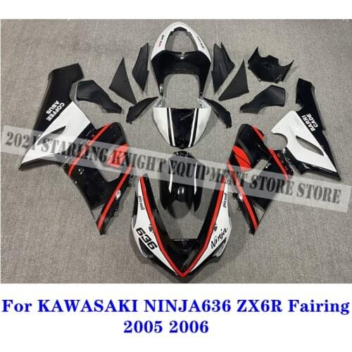 For Kawasaki ZX-6R ZX6R 2005 2006 Motorcycle Body Fairing Kit, Ninja 636 6R 05 06 ABS Injection Black And White Fairing