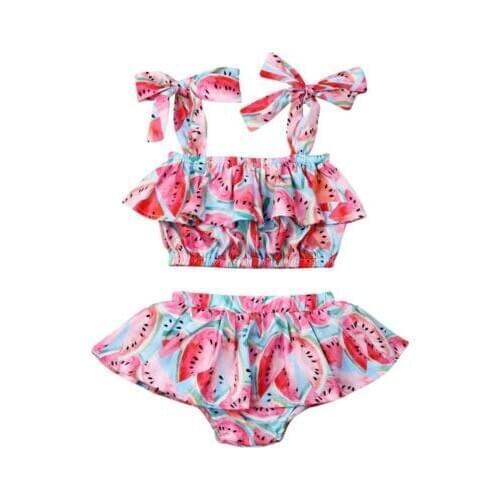 Baby Girl Clothes Summer 2pcs Watermelon Newborn Baby Girl Clothes Ruffle Tops Shorts Skirts Outfit Set