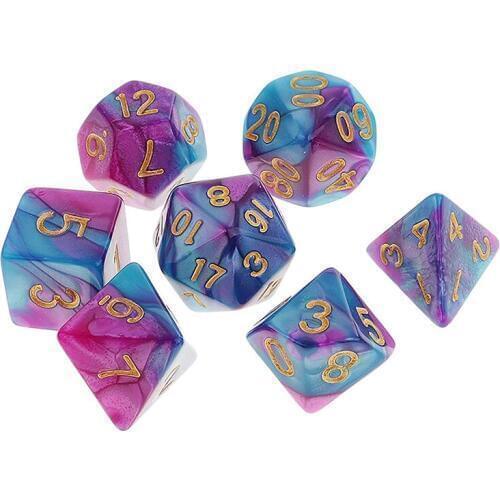 Wholesales 7Pcs/set Drinking Party Dice Pack Polyhedral Purple Blue Dice For DND TRPG MTG Party Game Toy Set