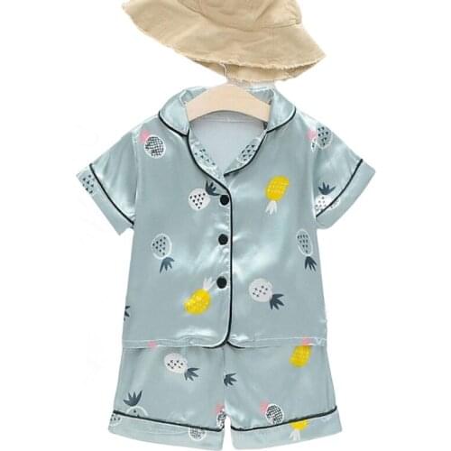 Kids Pajamas Sets Ice Silk Fruit Print Baby Boys Girls Clothing Sets Homewear Short Sleeve Blouse Tops+Shorts Sleepwears