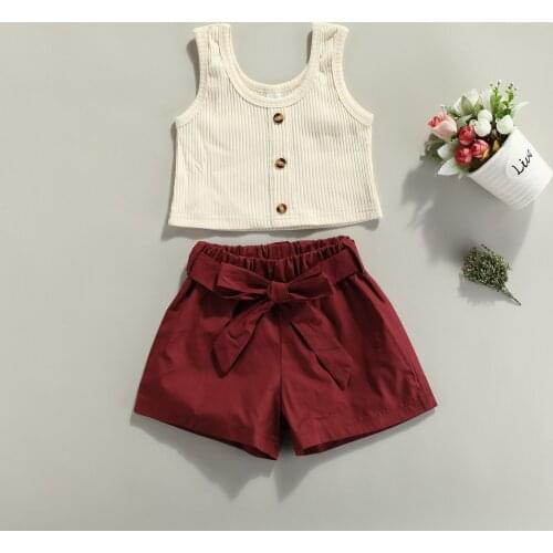 Girls Casual Two-piece Clothes Set Solid Color U-shaped Collar Camisole and Elastic Waist Shorts