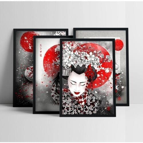 Home Decor Prints Painting Pictures Wall Art Ruby Geisha Japanese Samurai Modular Nordic Canvas Poster Modern Bedside Background