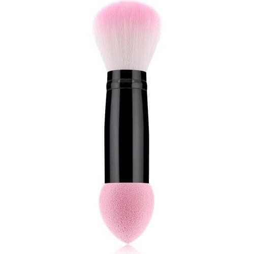 1pc Professional blusher brush 2 heads Nylon Make up Brushes Two Head Metal Cosmetic Tools with Sponge Pink Color drop shipping