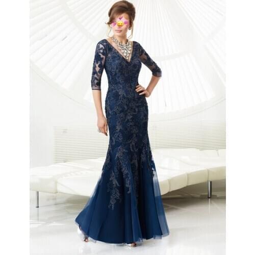 See Through Mother Dresses Beading Mermaid Evening Dresses For Weddings vestido de festa para mae da noiva Dress for Women