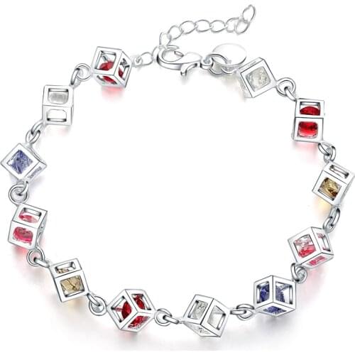 Silver color exquisite color stone checkered bracelet fashion charm wedding women lady cute gift jewelry female section H220