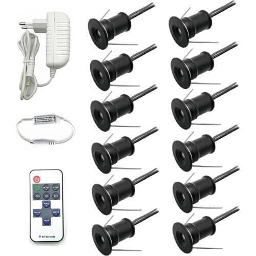 12V LED Spotlight Ceiling Downlights Dimmable Spot Light with Remote Controller Indoor Recessed 1W 15mm Showcase Cabinet Lights