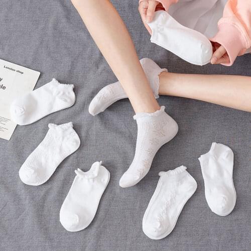 Frilly white lolita Solid kawaii women socks japanese fashion cute slouch cotton sock calcetines mujer meias skarpetki damskie