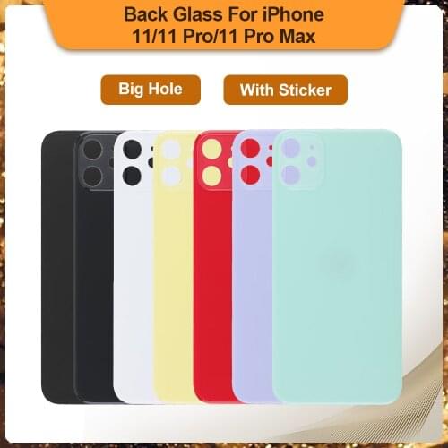 5Pcs Big Hole Housing Glass For iPhone 11 11 Pro 11 Pro Max Battery Back Cover Glass Rear Door Replacement With EU Version