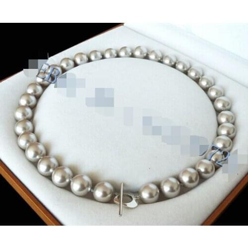 Wholesale good 12mm AAA+ Gray south sea shell pearl necklace 18"AAA style Fine Noble real Natural free shipping Noble rea