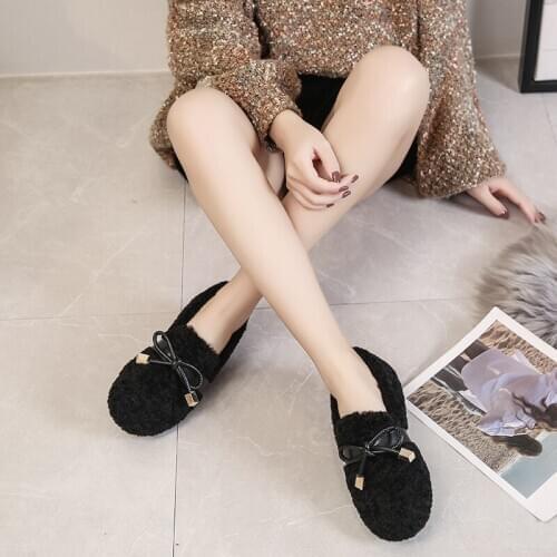 2020 Shoes Women Winter Warm Flat Shoes Casual Loafers Slip on Womens Flats Plush Shoes Moccasins Lady Sapato Feminino W36-40