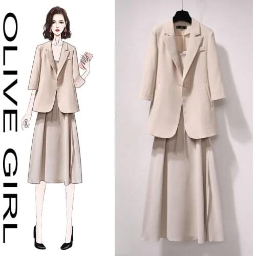 Suit sets womens plus size spring and summer new Korean version of loose strap suspenders dress thin casual suit two-piece suit