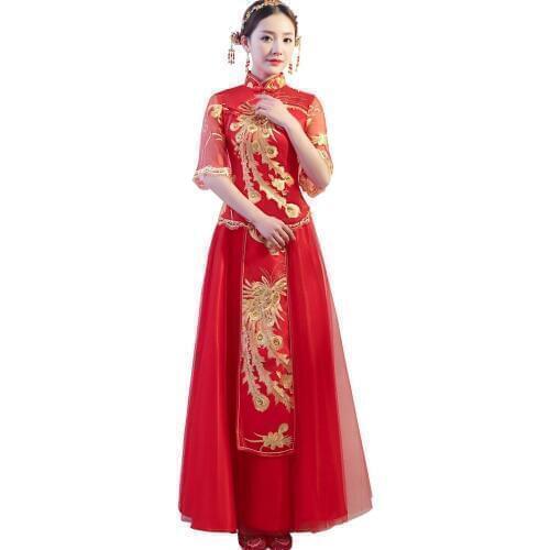 Shanghai Story 2019 New Arrival Bride Wedding dress Chinese Traditional Dress Wedding cheongsam Xiuhe dress National style