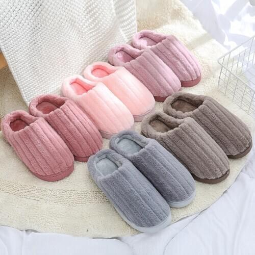 Winter Slippers Womens Cotton Slippers Shallow Mouth Womens Cute Round-headed Japanese Couple Flat-heeled Warm slippers Men