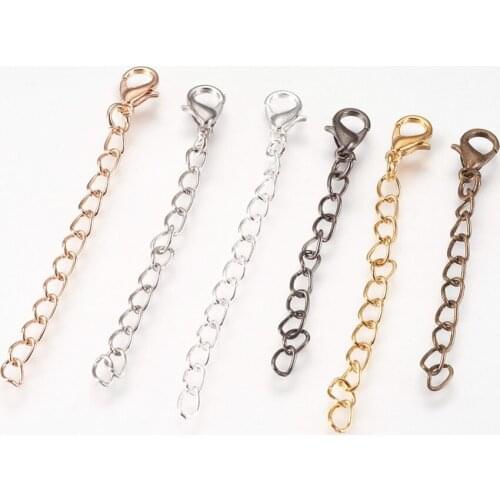 10pcs 65mm Mixed Color Iron Chain Extender with Lobster Claw Clasp for Jewelry Making Findings Accessories DIY Bracelet Necklace