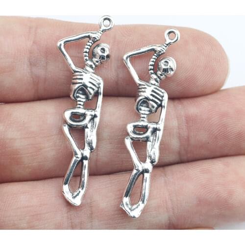 Newest 10Pieces 12*32mm Mixed Alloy Antique Silver Color Skeleton Charms Bracelet Pendant Accessory For DIY Jewelry Making