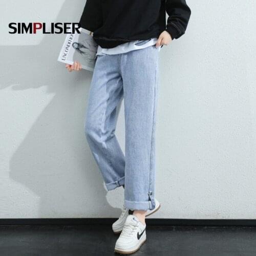 100% Pure Cotton Soft Jeans Trousers Women 2021 Straight Denim Blue Jeans Trouers Plus Size 32 Ladies Loose Pants Mom Jeans