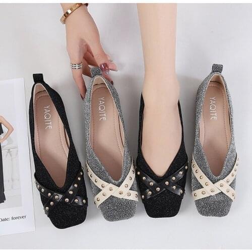 2021 Ballerina Shoes Women Spring Fashion Ballet Flats Shoes Square Toe Rivet Loafers Shoes Women Girls