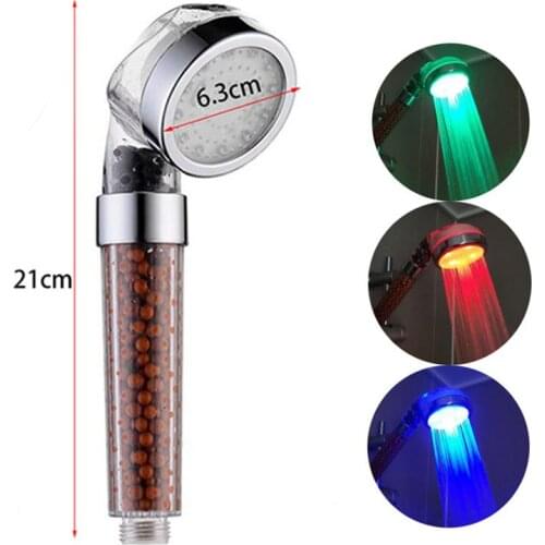 3 Color Water Saving LED Light Shower Head Mineral Filter Bath Showerhead Temperature Control Sensor High Pressure Rainfall SPA
