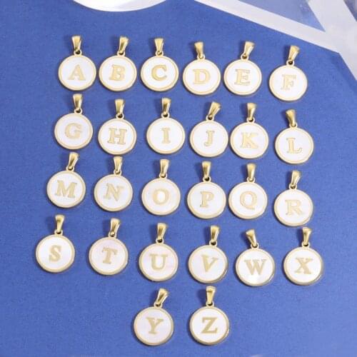 5pcs/Lot Gold Color Initials Letter Charms Mirror Polish Stainless Steel Pendants With Clasps For DIY Making Necklaces Jewelry