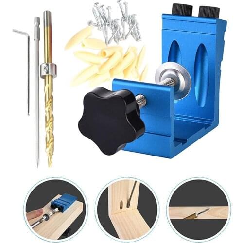 9MM Pocket Hole Jig Aluminum Alloy Oblique Hole Punch Locator 15 Degree Angle Drill Guide Drill Bits Carpentry Woodworking Tools