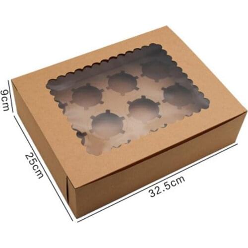 White Brown kraft paper Boxes Cupcake box with window Dessert Mousse box 12 Cup Cake Holders wholesale SN3845