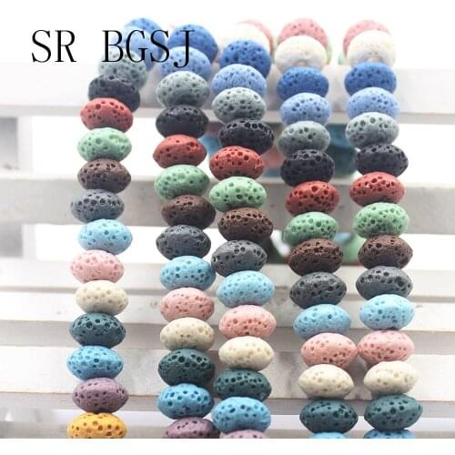 Free Shipping 4x8mm 5x10mm Mixed Colors Rondelle Shape Band Stripe Natural Stone Lava Wholesale Beads 15"