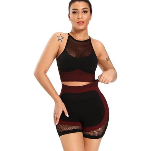GYMS Seamless Yoga Set Fitness Sport Suits Gym Set Clothing 2 Piece Outfits Shirts High Waist Running Mesh Leggings Pants
