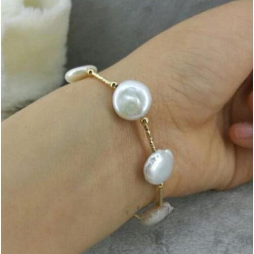 Fashion jewelry Nature 13-14mm white Baroque south sea pearl bracelet 7.5-8 inch clasp