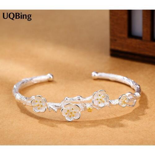 Fashion Beautiful 925 Sterling Silver Bangles Cuff Flower Bangles & Bracelets Women Accessories Srebrna bransoletka