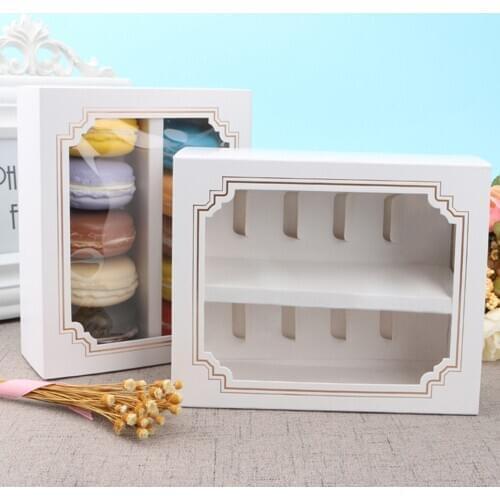 Paper Macarons Box Packaging Transparent Window Dessert Containers Muffin Carriers For Dessert Shop Macaron Box Baking Boxes