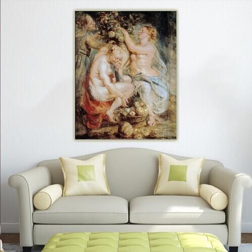 Citon Peter Paul Rubens《Ceres and Two Nymphs with a Cornucopia》Canvas Art Oil Painting Poster Picture Wall Decor Home Decoration