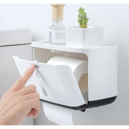 Toilet Paper Holder Waterproof Wall Mounted Toilet Paper Tray Roll Paper Tube Storage Box Tray Tissue Box Shelf Bathroom Product