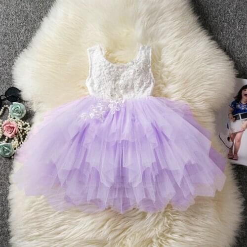Baby Girl Flower Tulle Wedding Dresses Birthday Party Kids Clothes Blackless Sleeveless Summer Children Tutu Cake Princess Dress