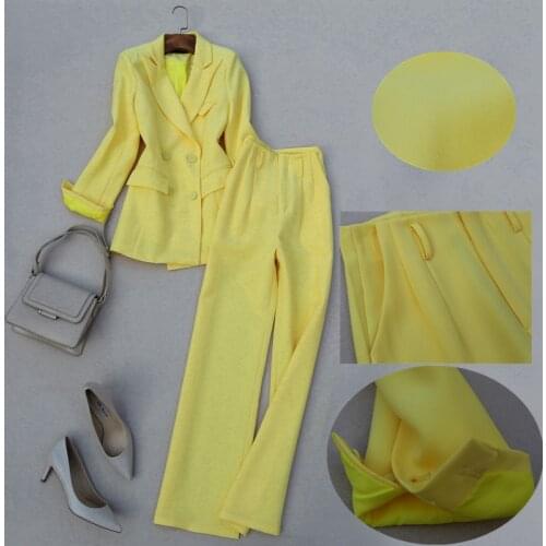 Chic Business Casual Office Lady Clothing Set Popular Suit Blazer and Wide Leg Pants 2 Pieces One Set