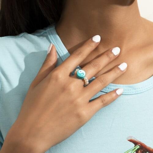 European and American jewelry with ethnic retro style imitation pearl beaded ring Simple geometric ring for women daily gifts