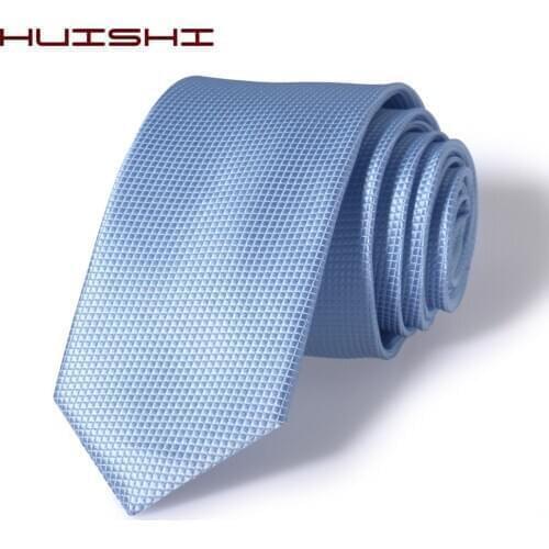 HUISHI Tie Blue Mans Accessories Slim Skinny Tie For Men Jacquard Woven Solid Sky Blue Ties Wedding Necktie 8cm 6cm Waterproof