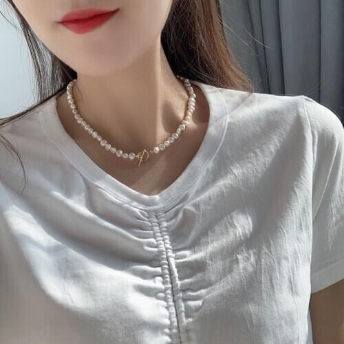 Lily Jewelry Boho Real 925 Sterling Silver Baroque Pearl Choker Necklace 6-7mm Pearl Jewelry Women Party Wedding Birthday Gift