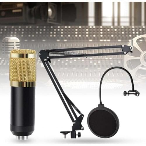 1 Set BM800 Plug Play Microphone Set Easy to Install Foldable Professional Black Condenser Microphone Kit for Live Streaming