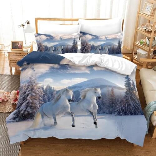 Horse Bedding Set Single Twin Full Queen King Size Animal Horses Bed Set Childrens Kid Bedroom Duvetcover Sets 3D 007