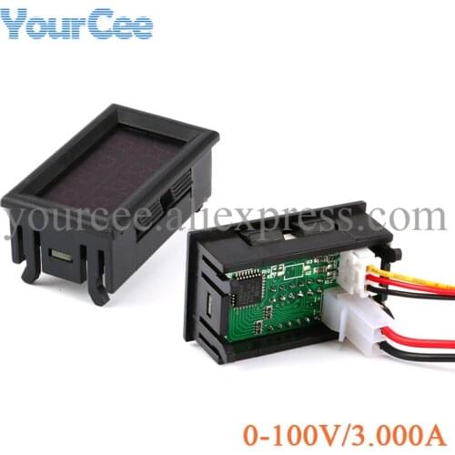 Red+Red 0.28" Dual LED Display 4 Bit 0.28 Digital Ammeter Voltmeter Car Voltage Current Meter DC 0-100V/1A/3A 5 Wire
