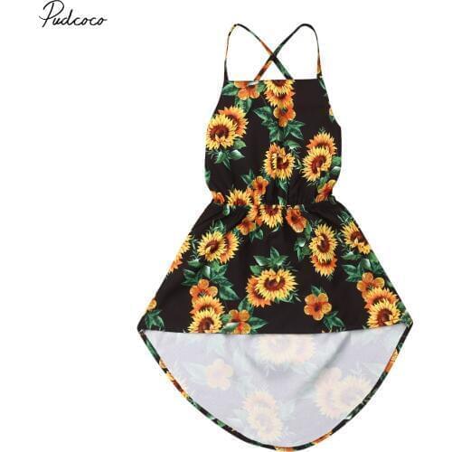 New Toddler Kids Baby Girls Summer Sunflower Backless Party Pageant Dress Sundress