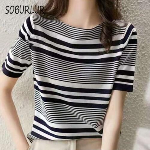 SOBURLUR Summer 2021 New Basic Womens T-shirt short-sleeved T-shirt Crop Top Womens Clothes Women Tee Shirt Oversize size