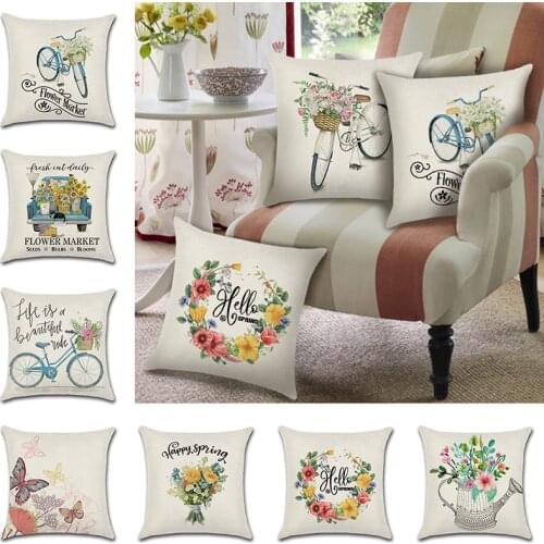 2021 NEW Spring Floral Butterfly Cushion Covers Blike Flowers 45*45Cm Linen Pillowcase Decorative Sofa Couch Throw Pillow Cover