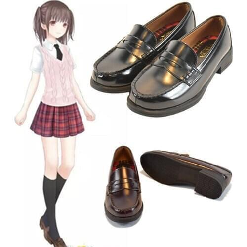 LoveLive Japanese Student Shoes Girl JK Uniform Shoes PU Leather Block Kitten Heels Shoes Loafers